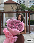Букет от розов гипсофил с акцентна панделка № 209